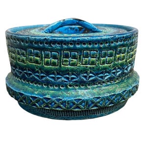 VTG Mid Century Modern Bitossi Rimini Blue Dish Bowl with Lid Italy Aldo Londi