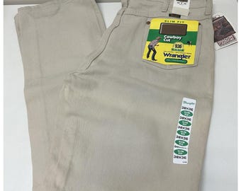 Vtg WRANGLER Shadow Canyon Western Cowboy Rodeo Beige Denim Jeans 38x36 NOWE NOS