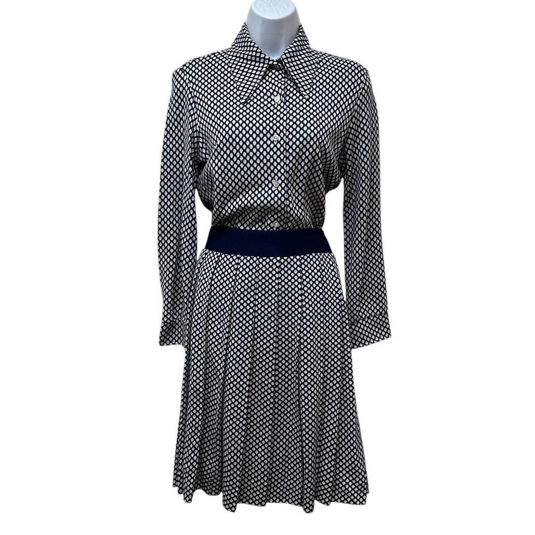 Secretary Fit Vintage Retro Office Secretary Knit Dagger Collar 2-piece Skirt Shirt ...