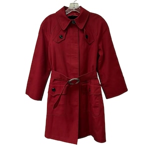 Gabardina roja vintage London Fog con cinturón, chaqueta de tela Caribe, talla 10 regular para mujer.
