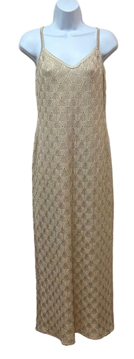 st john gold dress St. John Collection Gold Metallic Stripe Knit Sheath Dress main image 1