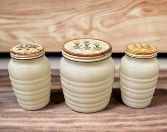 Vintage Fire King Tulip Bowl Set: Grease Jar, Salt & Pepper