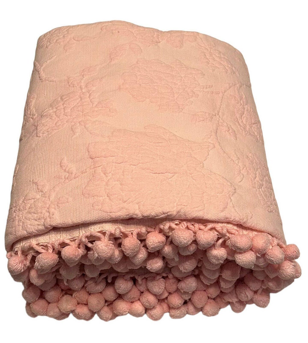 Vintage Rose Pink Pom Pom Bedspread Blanket Full Size Etsy