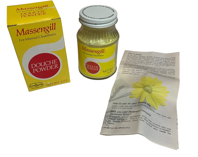 Vintage MASSENGILL Douche Powder Jar in Original Box 3 Oz Prop or