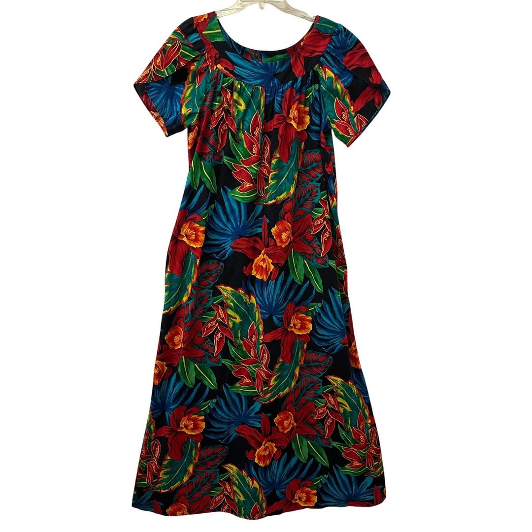 Vintage Hilo Hattie Hawaiian Original Maxi Dress Floral Muumuu L Made ...