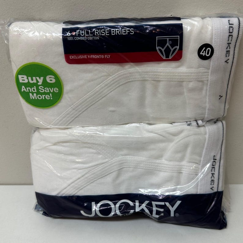 Vtg Jockey Men's Classic Full Rise Briefs 6-Pack White Y-Front Fly 40 image 1