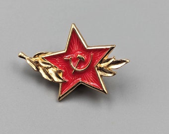 Red Star with Wheat Enamel Pin Soviet Union Logo Pin Socialism Hammer and Sickle Pin