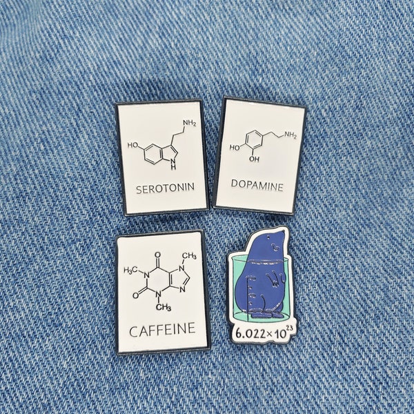 A Mole Avogadro's Number Enamel Pin | Serptomin Molecule Enamel Pin Caffeine molecule Enamel Pin Dopamine molecule Enamel Pin Chemistry Gift