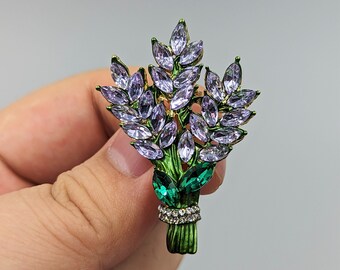 Rhinestone Lavender Flower Brooch