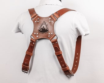 Dual Leather Camera Harness | Adjustable Multi-Camera Strap | Photographer Shoulder Gear for 2 Cameras