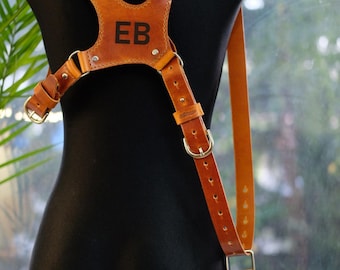 Personalized Leather Camera Strap – Adjustable DSLR/SLR Harness – Custom Engraved Photographer Gift