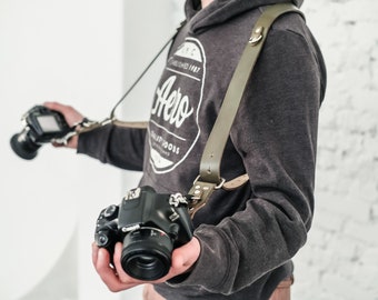 Personalized Dual Leather Camera Harness | Adjustable DSLR/SLR Strap | Custom Engraved Photographer Gift
