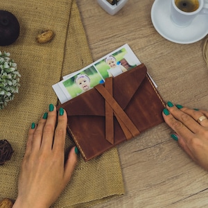 Estuche de piel – Sobre de piel para fotos de 4 x 6 pulgadas, 10 x 15 cm, dinero, documentos, cartas – Diseño minimalista