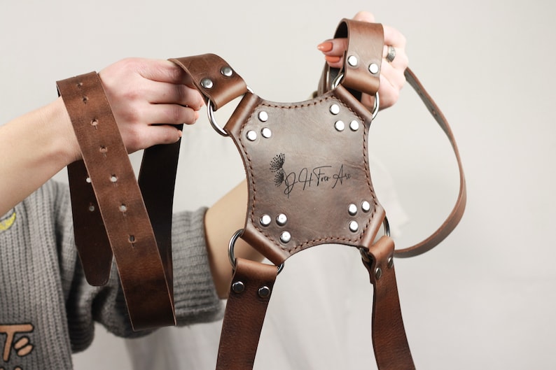 Dual Camera Strap Personalized Adjustable Harness for DSLR or SLR camera Custom Engraved Gift for Photographer Brown