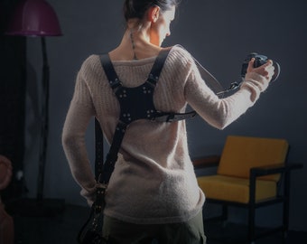 Personalized Dual Leather Camera Harness | Adjustable Strap for DSLR/SLR | Engraved Photographer Gift