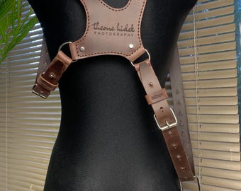 Single Leather Camera Harness | Adjustable DSLR/SLR Strap | Custom Engraved Photographer Gift