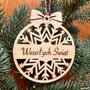 Snowflake Ornament with Polish Christmas greeting