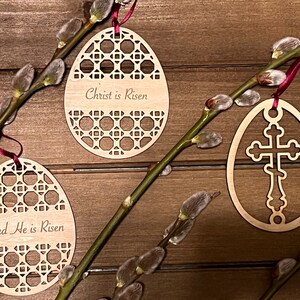 Christ is Risen Indeed He is Risen - Set of Three Easter Egg Ornaments
