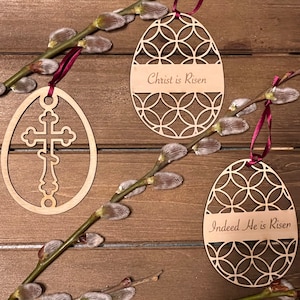 Christ is Risen Indeed He is Risen - Set of Three Easter Egg Ornaments