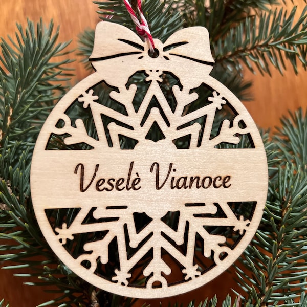 Snowflake Ornament with Slovak Christmas greeting