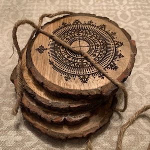 Wooden Coaster Set etched with traditional Bosnian-Croatian Catholic tattoo pattern