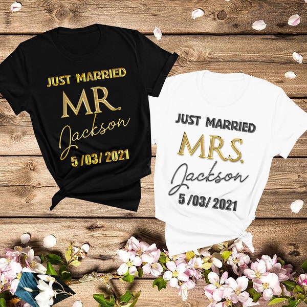 Camisa del señor y la señora recién casados, traje de pareja a juego camisas recién casadas para parejas, camisa del señor y la señora, camisas de luna de miel para parejas, recién casados