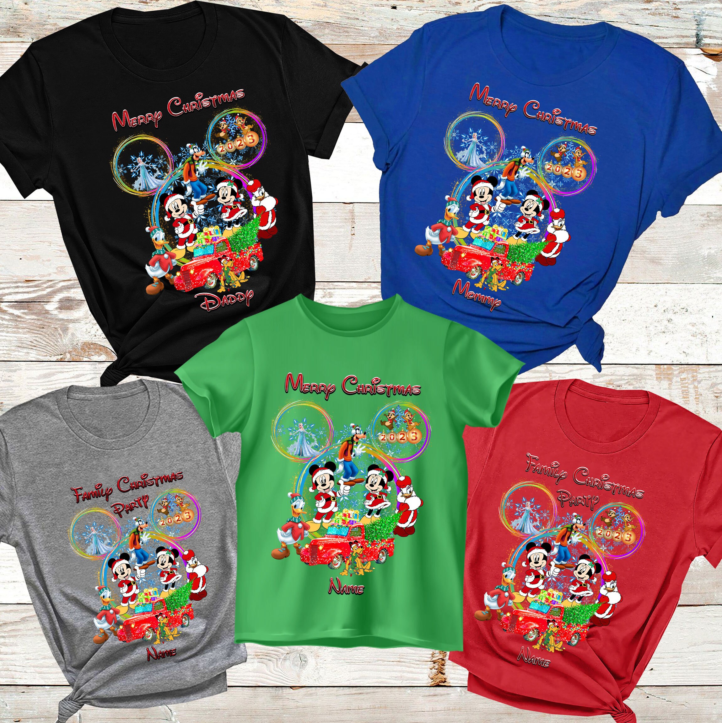 Disney Mickey Mouse Christmas Holiday Plaid for Padre - Long Sleeve T-Shirt  for Men - Customized-New Red 