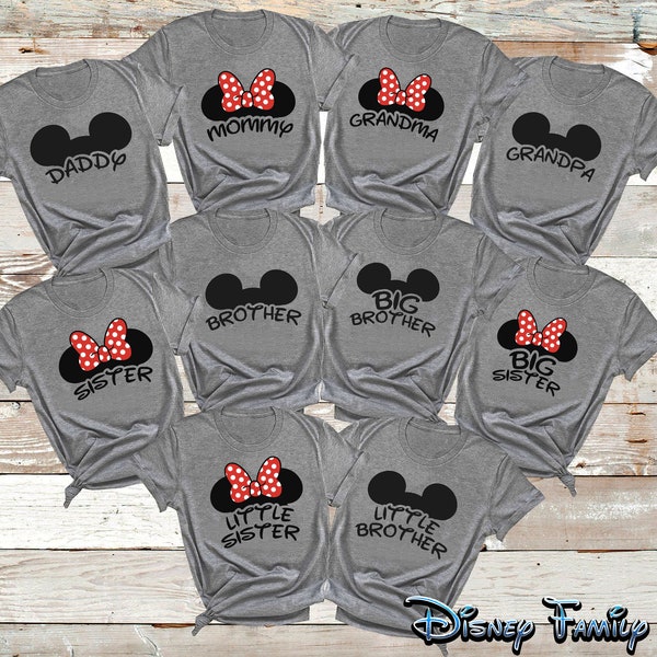 Disney famille maman papa frère soeur, Mickey et Minnie Disney vacances en famille T-shirts assortis, voyage en famille Disney, chemises de famille Disney