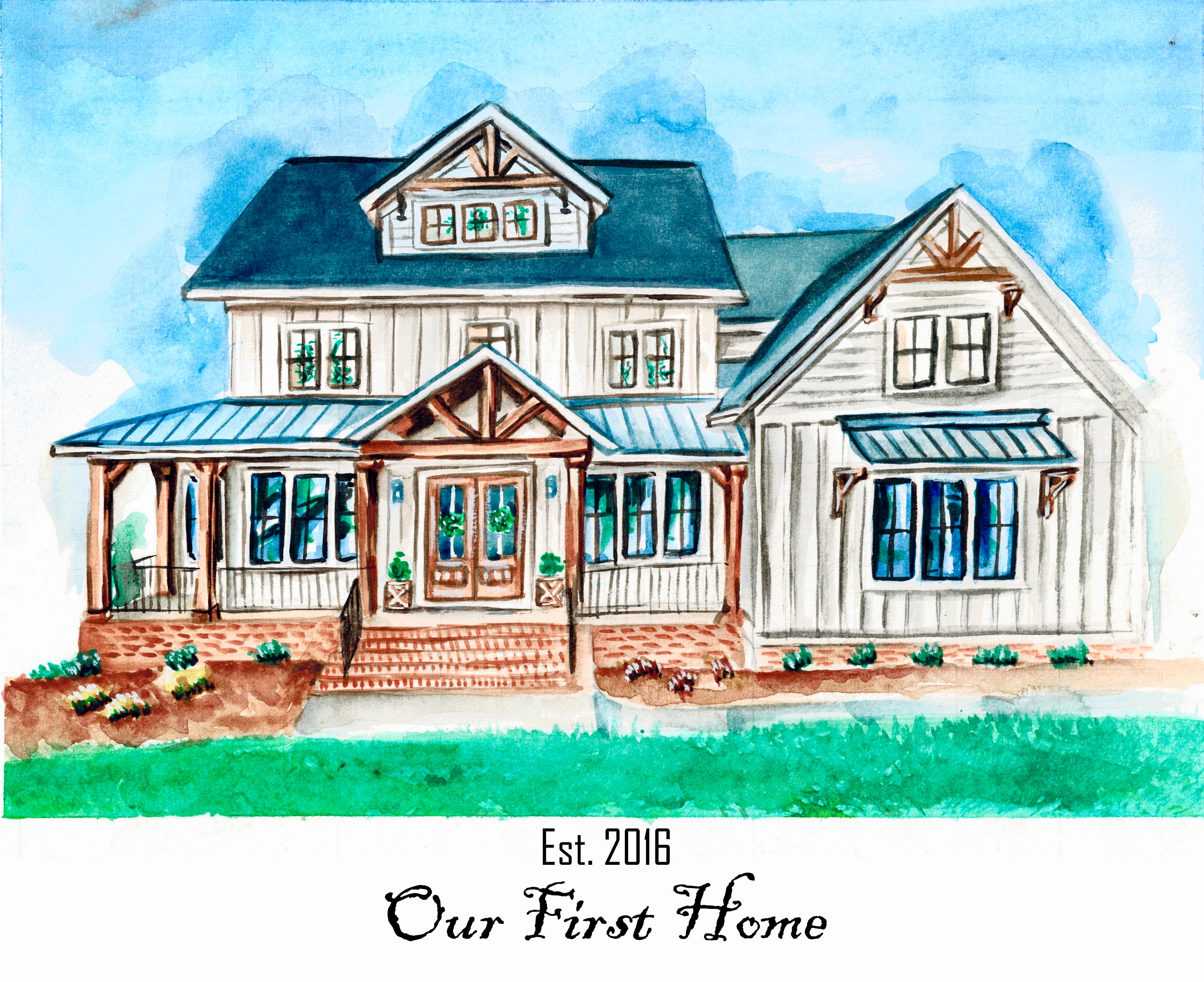 Custom Watercolor House Portraitoriginal Watercolor Home Etsy