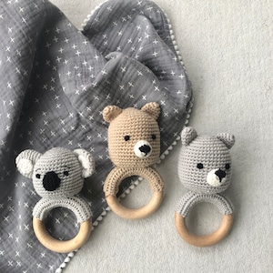Minifolk Natural Baby Animal Rattle | 100% Cotton and Beech wood |Soft Baby Toy | Baby Gift | Newborn Gift | Baby Shower Gift | Sensory Toy