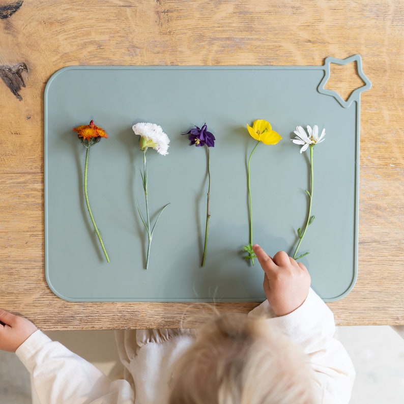 Food grade silicone rectangular baby table mat.  Star design.  Messy play mat.  Toddler baking mat.  Stylish child placemat Liewood design mat Scandi baby