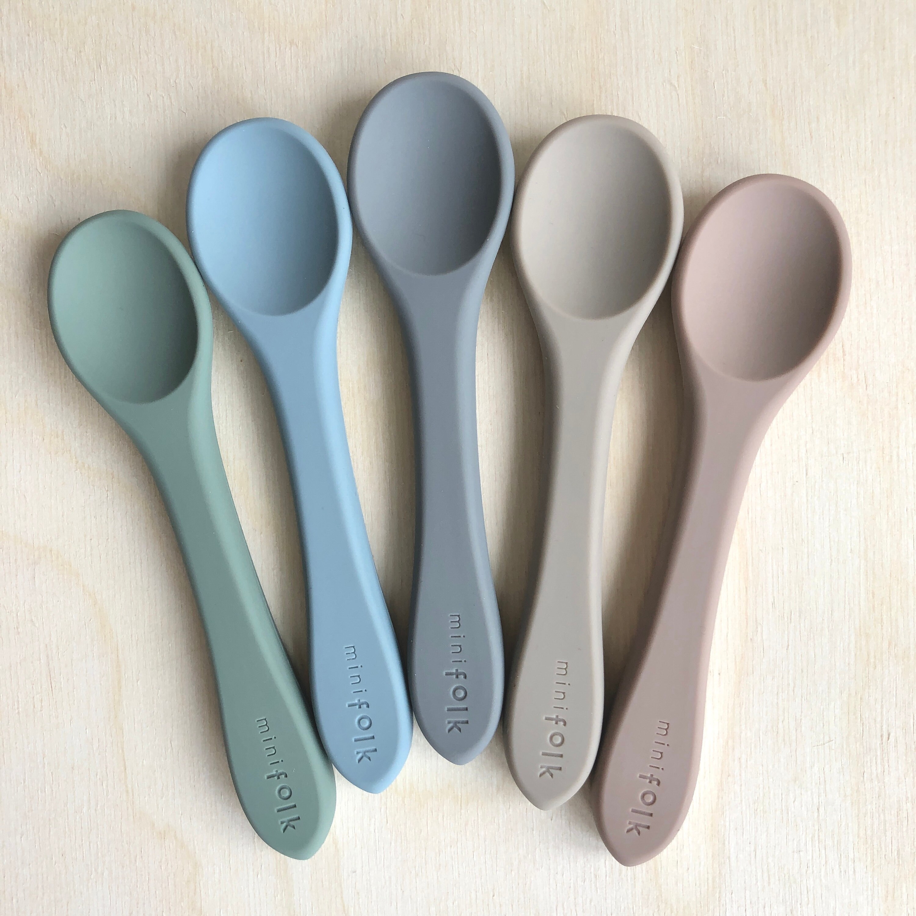 Minifolk Set of Silicone Weaning Spoons First Spoon Easy Hold Flexible Soft Spoon  Baby Child Toddler Dishwasher Safe Nordic Tone 