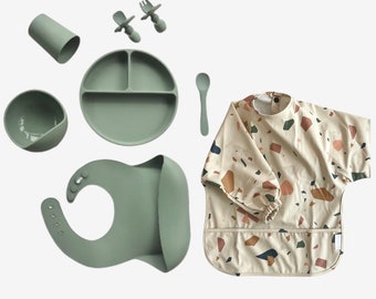 Minifolk Baby Weaning Set | Silicone Suction Plate, Bib & Cutlery