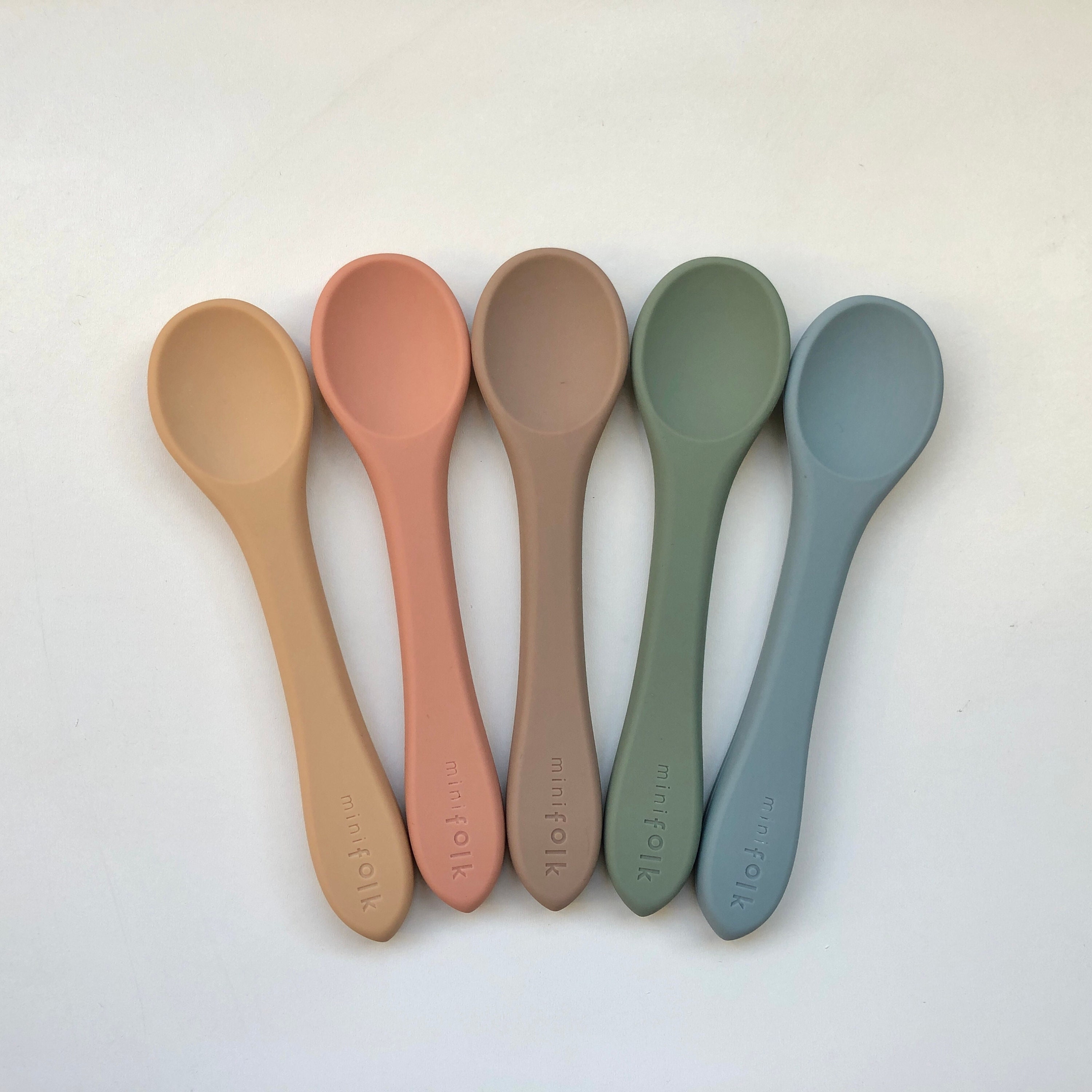 Minifolk Set of Silicone Weaning Spoons First Spoon Easy Hold Flexible Soft Spoon  Baby Child Toddler Dishwasher Safe Nordic Tone 