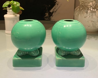 Vintage MCM Fiesta Ware Green Bulb Taper Candle Holders, please read the description. Price reduced.