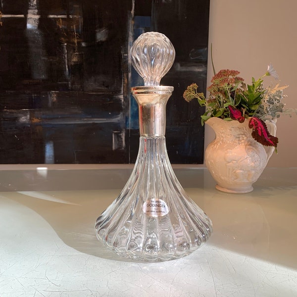 Vintage Godinger Fine Crystal Decanter with Heavy Silver Plate & Crystal Stopper. Made in Italy