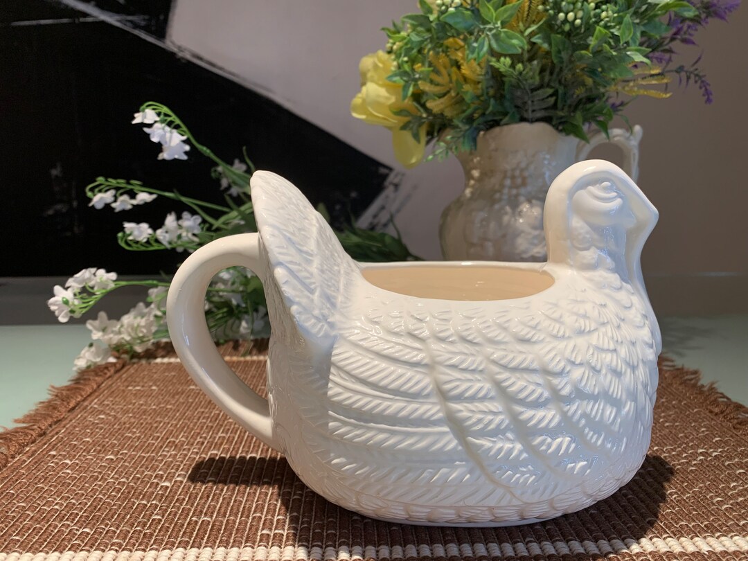 Vintage White Ceramic Turkey Gravy Boat. Etsy
