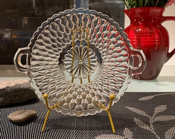 Vintage MCM Pressed Glass Trinket Dish with Handles.