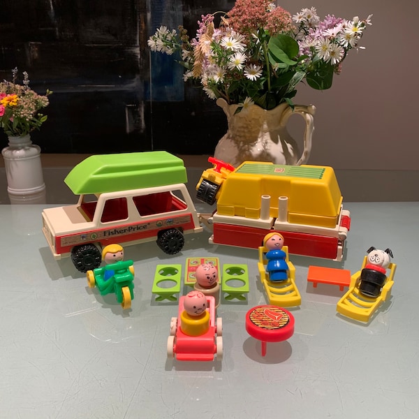 Vintage Fisher Price Pop Up Complete Camper with Extras Circa 1970.