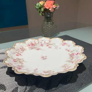 Antique Haviland Limoges Porcelain Cake Plate: Floral Gold Gilded China