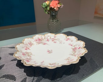 Antique Haviland & Co Porcelain China Floral Gold Gilded Cake Plate. Limoges France. Please read the description.