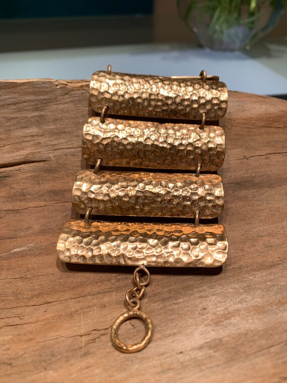 Vintage Hammered Brass Link Statement Bracelet. - image 5