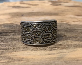 Vintage sterlingzilveren marcasietring, maat 7,5