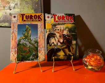 TUROK Dinosaur Hunter Embossed Red Foil & Chromium Cover By Valiant Comic # 1 and TUROK Dinosaur Hunter Yearbook #1: 1993.