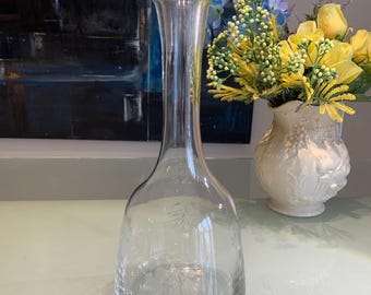 Vintage Etched Princess House Crystal Wine Decanter "Heritage" Pattern.