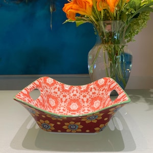 Vintage Ceramic Floral Serving Bowl with Handles by Certified International, designed by Sue Zipkin.