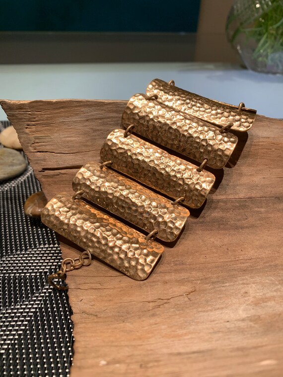 Vintage Hammered Brass Link Statement Bracelet. - image 4