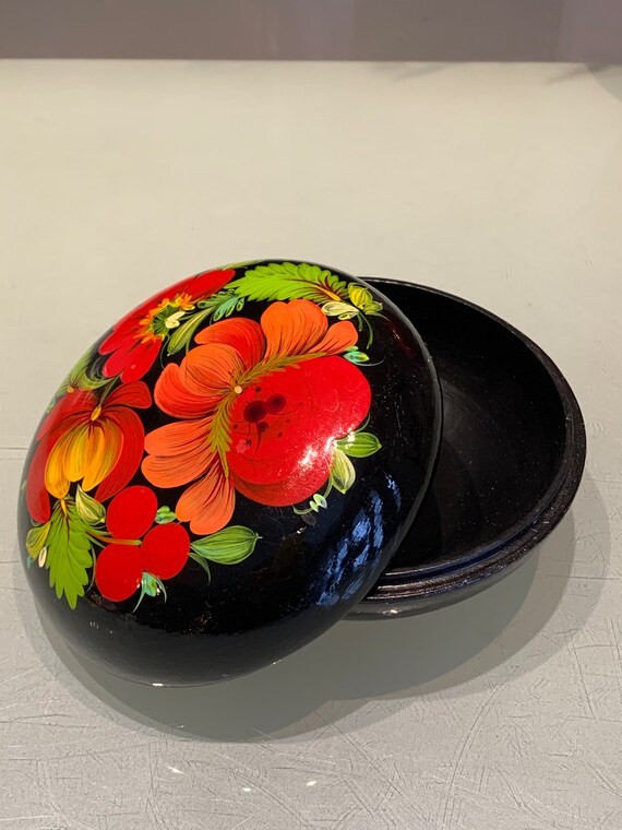 Vintage Floral Hand Painted Khokhloma Wood Jewelr… - image 10