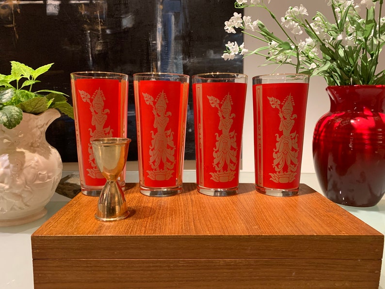 Vintage 9 Piece Bronze Bar Set With Wood Case Made in Thailand Etsy