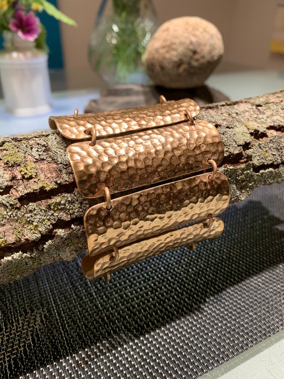 Vintage Hammered Brass Link Statement Bracelet. - image 2